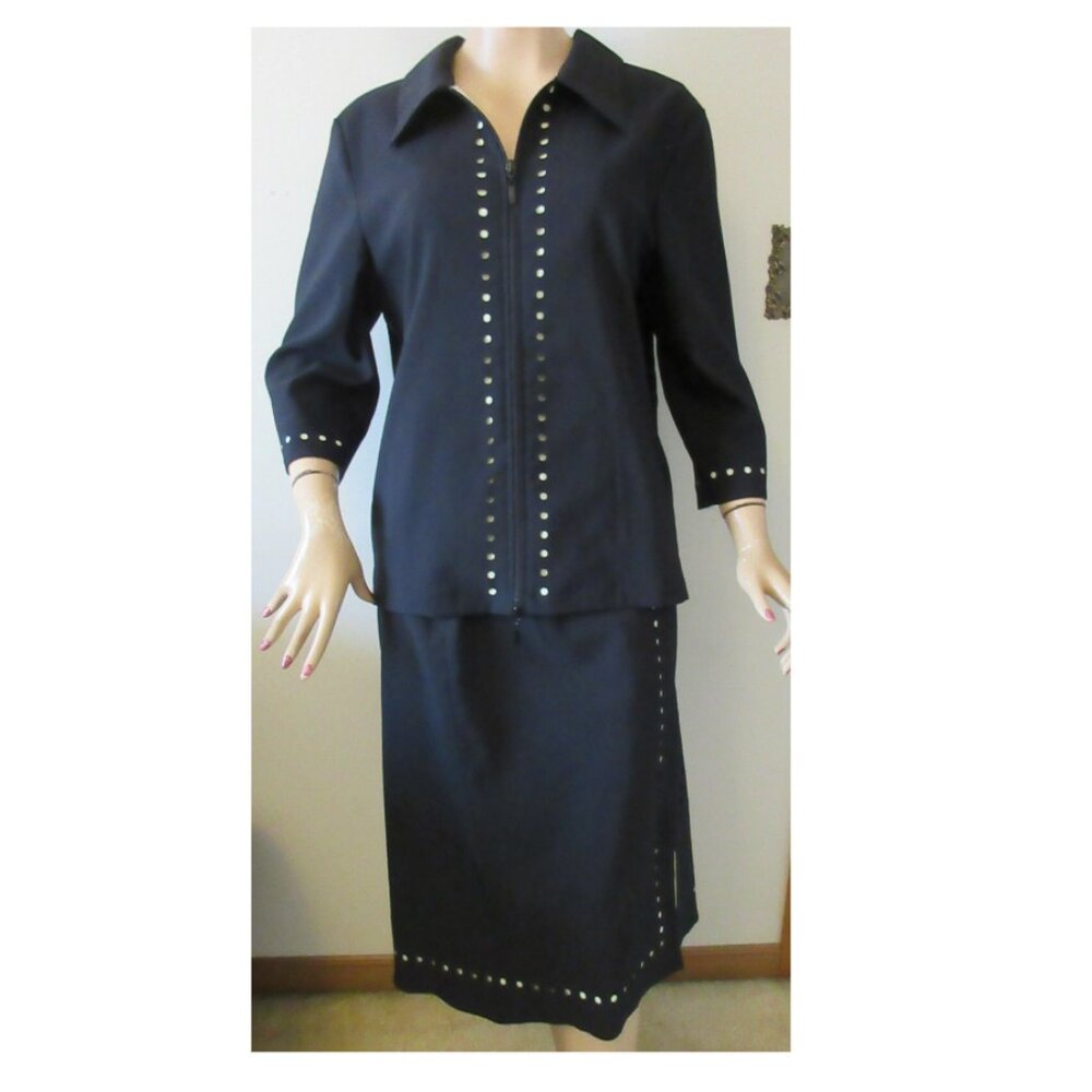 Spanner Women 2pc Skirt Suit Set Black with Lime Lining XL